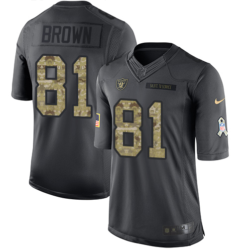 Nike Raiders #81 Tim Brown Black Men's Stitched NFL Limited 2016 Salute To Service Jersey